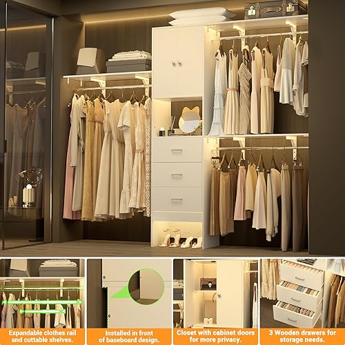 Miniatura 3 de Armocity Sistema de armario de 96 pulgadas con puertas, organizador de armario de 8 pies con 3 torres de estantes, perchero resistente con 3 cajones