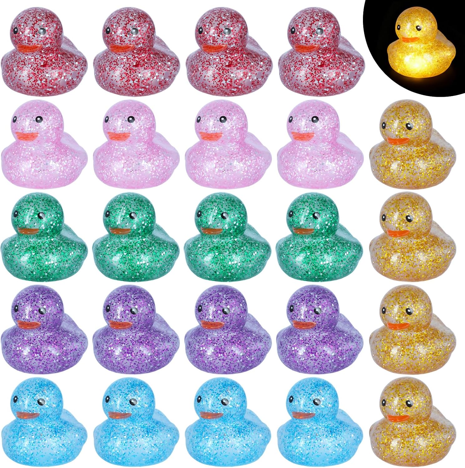 24pcs LED Glitter Rubber Ducks Car Accessories, Light Up Dashboard Decorations for Car Desk Office Home Decor, Funny Duck with Sparkling Lights