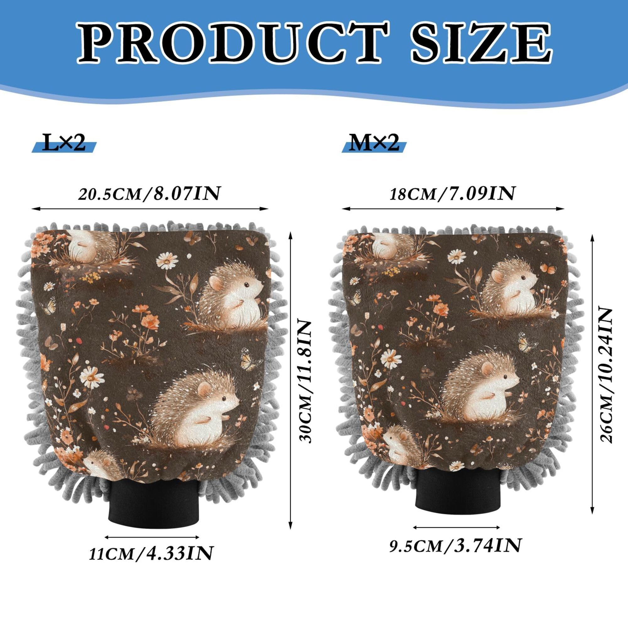 Cute Hedgehog Brown Car Wash Mit 11.8'' Car Washing Glove Scratch Free Cleaning Mitten for Auto Supplies