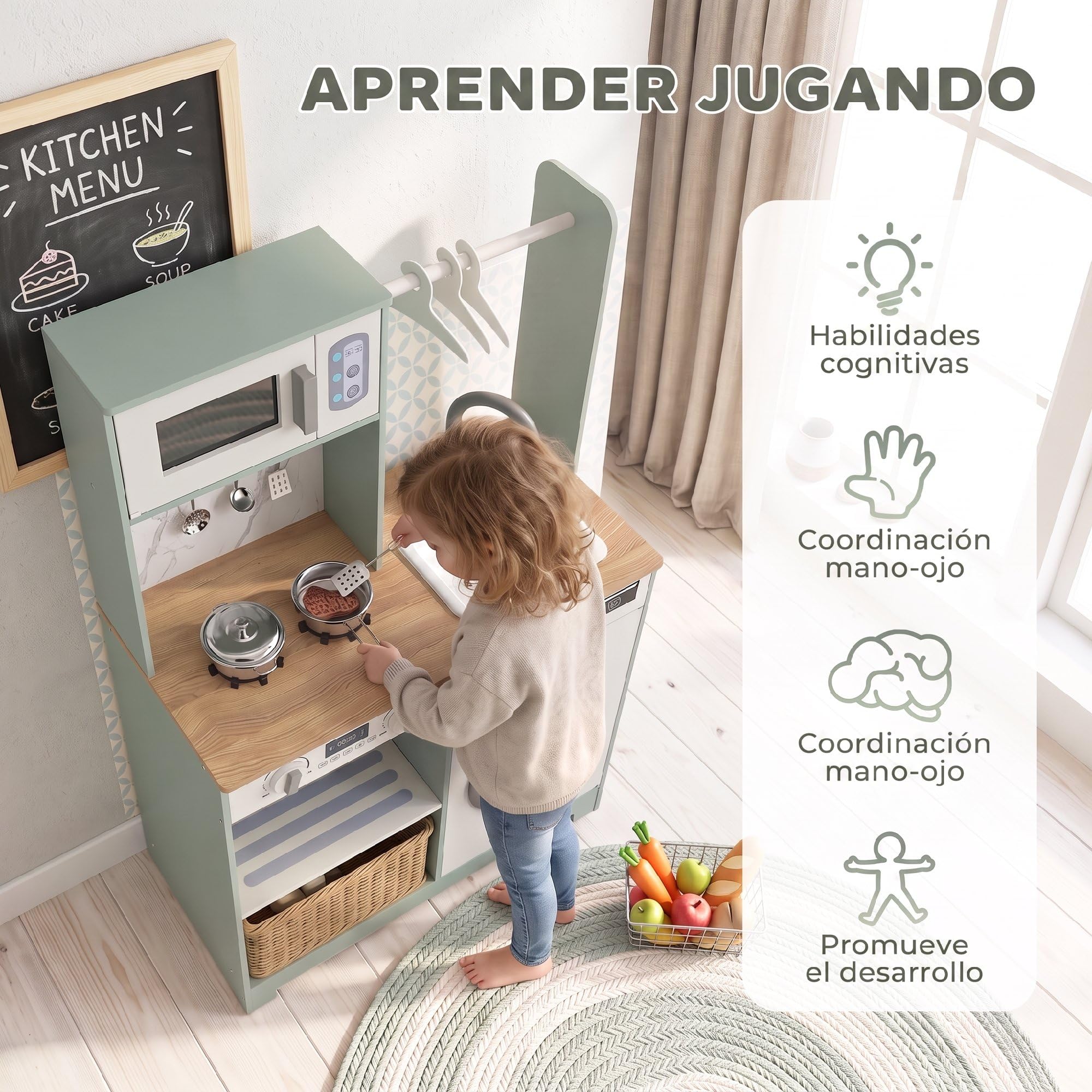 AIYAPLAY Cocina de Juguete de Madera Cocinita Infantil 3-6 Años Verde