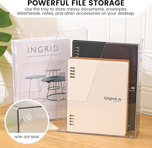 Miniatura 5 de Soporte vertical para archivos, organizador de escritorio de PET transparente y contenedores de almacenamiento para revistas, carpetas, cuadernos,