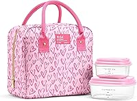 Vista 8 de Fit & Fresh Bloomington - Lonchera grande aislada para trabajar con contenedores, resistente a las manchas, cierre de cremallera, pequeñas flores