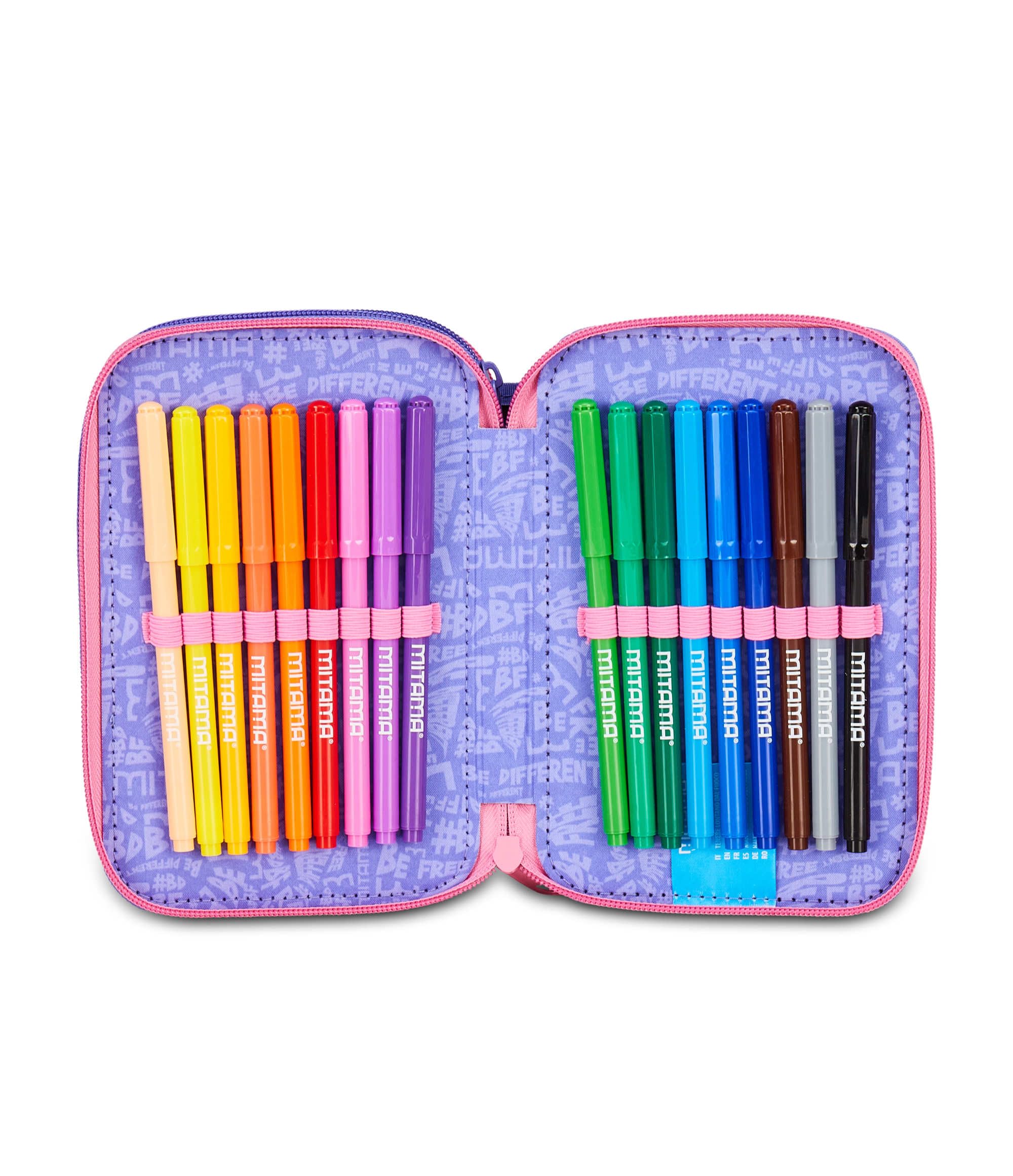 MITAMA Estuche Escolar con 3 Compartimentos, Triple Rainbow Dream, Contenido 47 Piezas, Completo de lápices, rotuladores, portalápices Escuela Primaria niña, Violeta, Moderno