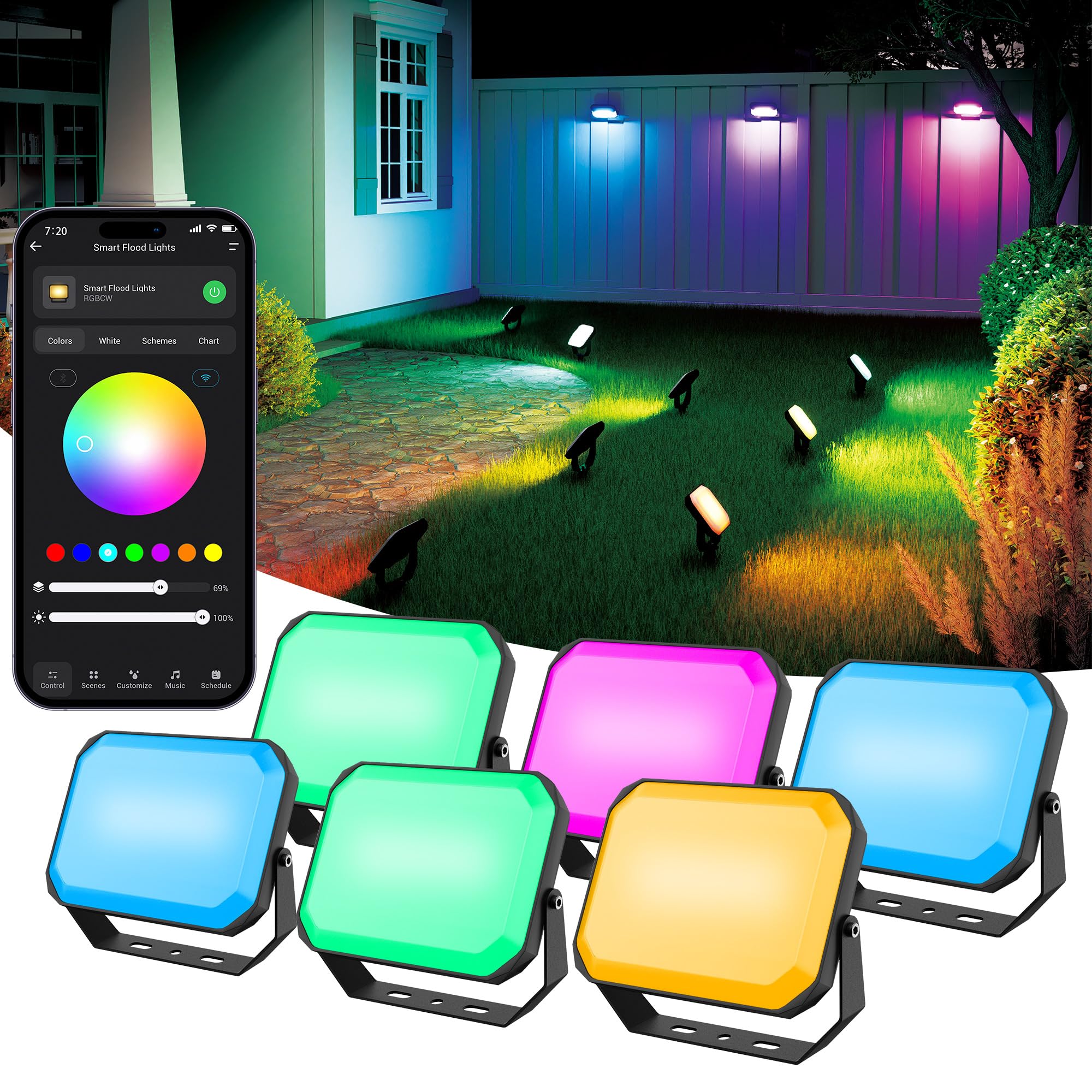 Photo 1 of BrizLabs Smart Flood Lights, 6 Pack RGBCW