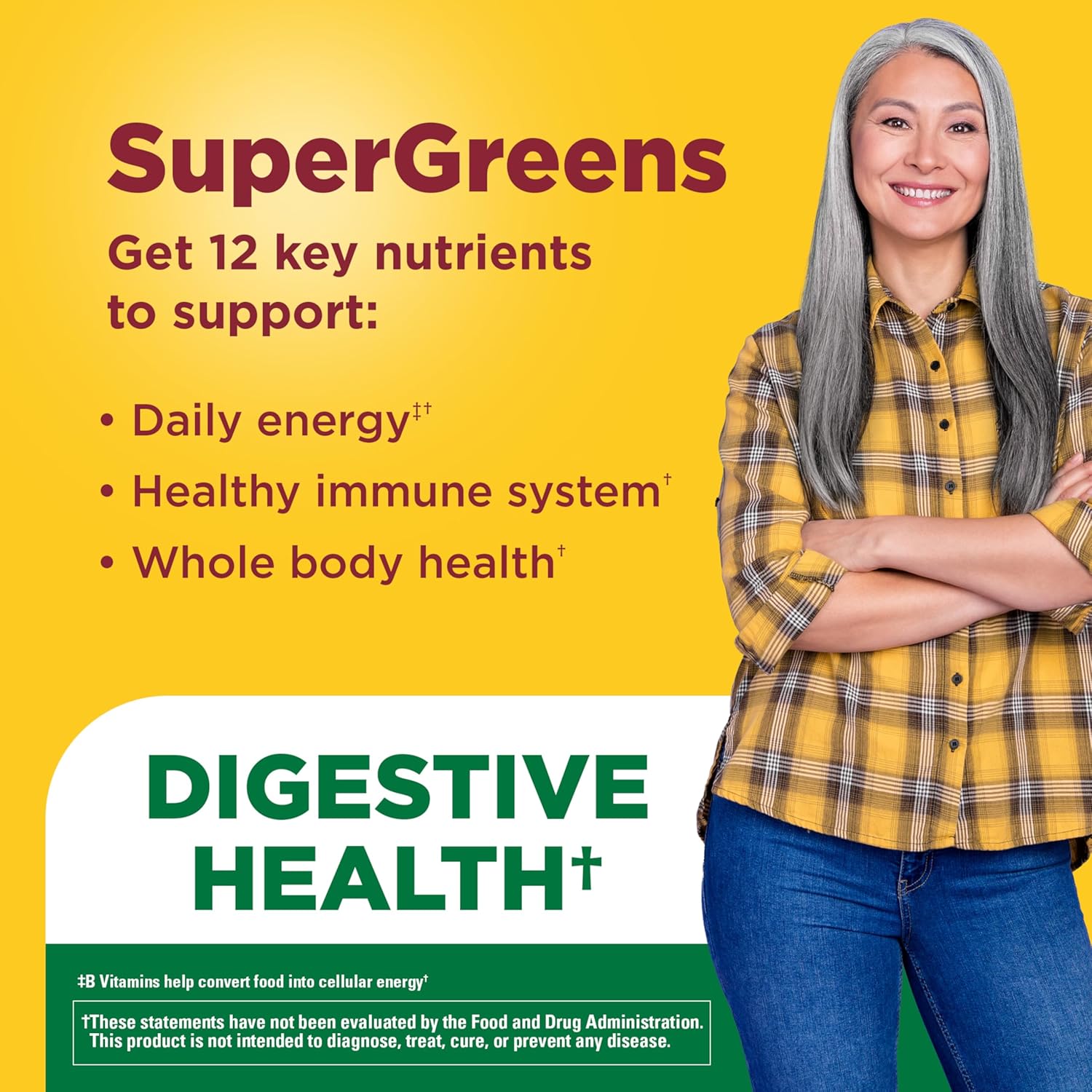 Nature Made Super Greens with Probiotic Capsules, Made with 1/2 Cup Veggies Per Serving + Probiotics for Digestive Health, 75 Capsules, 25 Day Supply