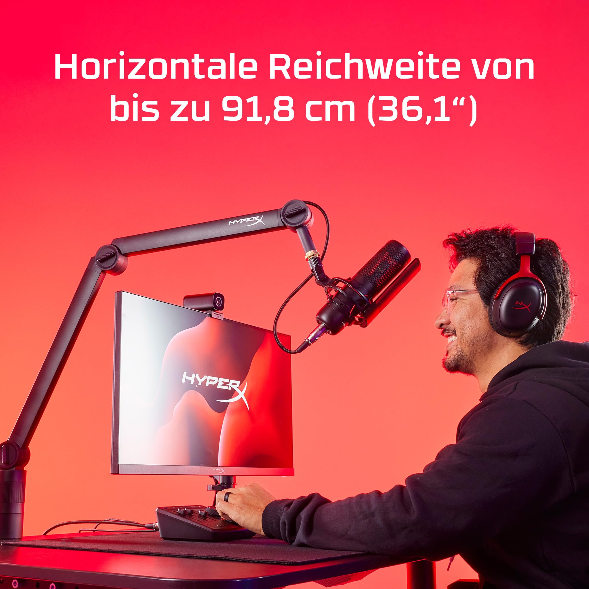 HyperX Caster Mikrofon- & Kameraarm – werkzeuglos, mit Kabelführung, 360° schwenkbar, bis 1 kg Tragkraft, 1/4", 3/8", 5/8" Gewinde, ideal für Streaming & Content Creation – Schwarz