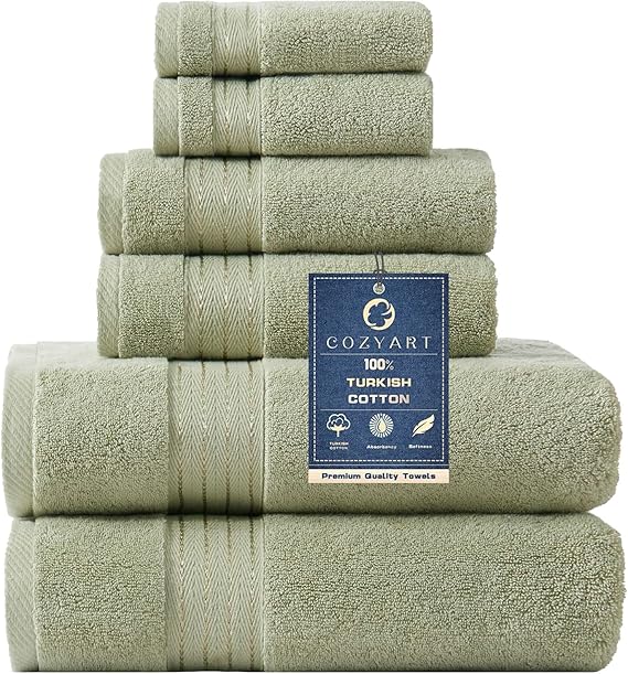 COZYART Sage Green Bath Towels Set for Bathroom Turkish