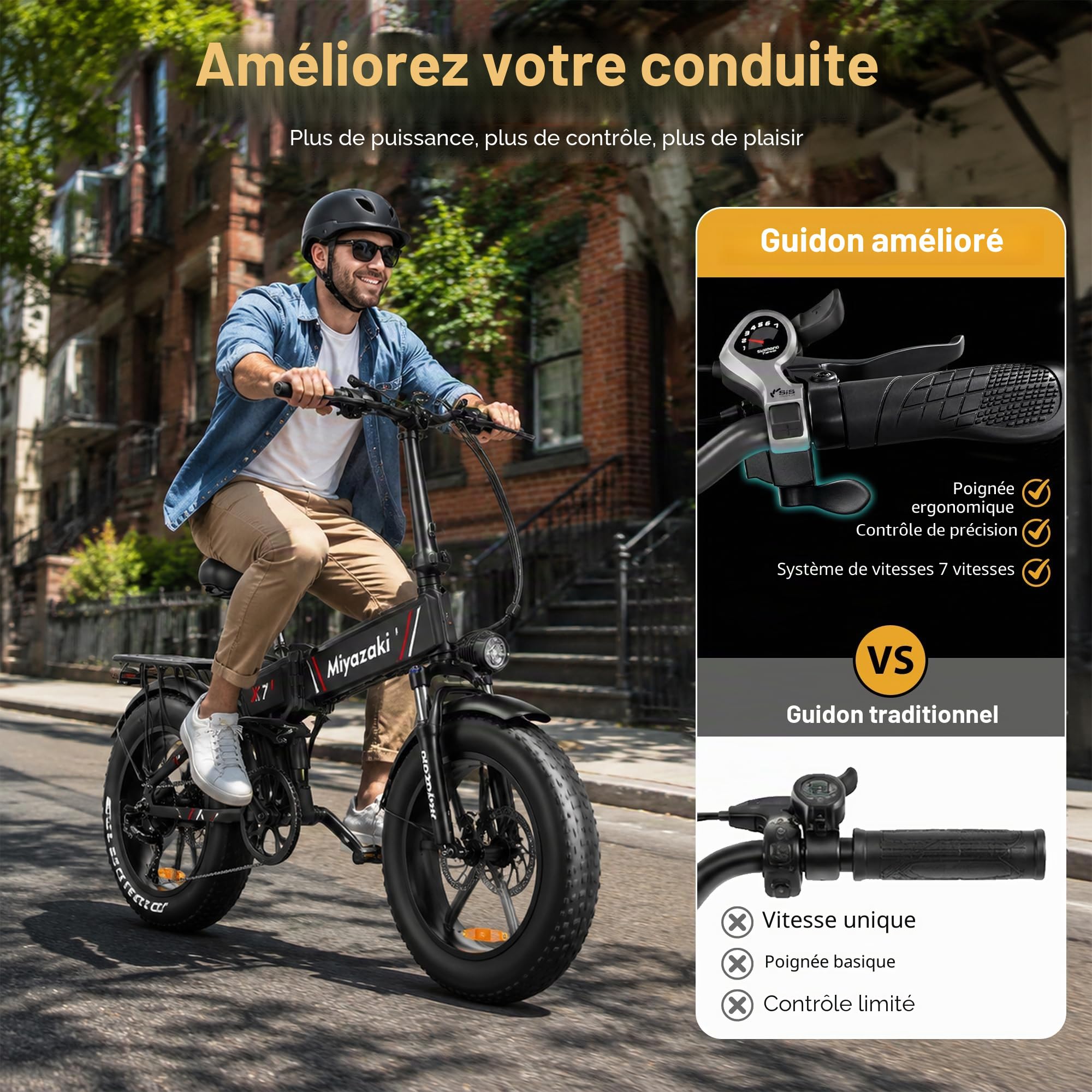 Miyazaki Vélo électrique Pliable pour Adultes, Cadre en Aluminium aérospatial, Moteur sans balais, vélo Pliable avec Batterie Amovible de 48 V, 14 Ah, pneus Fat de 20 x 4,0 Pouces