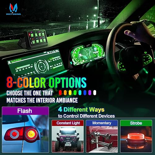 Miniatura 3 de MICTUNING P1s RGB 5 pulgadas 8 Gang Switch Panel, alta potencia 6 niveles de brillo multifunción flash palanca estroboscópica momentánea control de