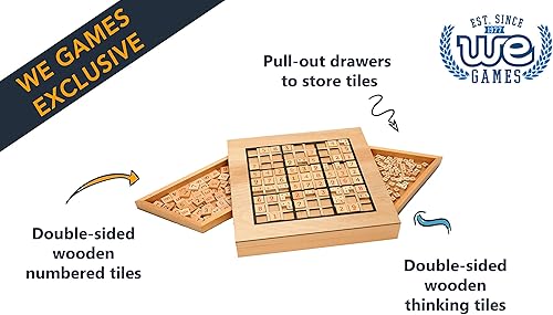 Miniatura 3 de WE Games Tablero de madera grabado personalizado Sudoku - Cajones de almacenamiento para azulejos numerados de madera