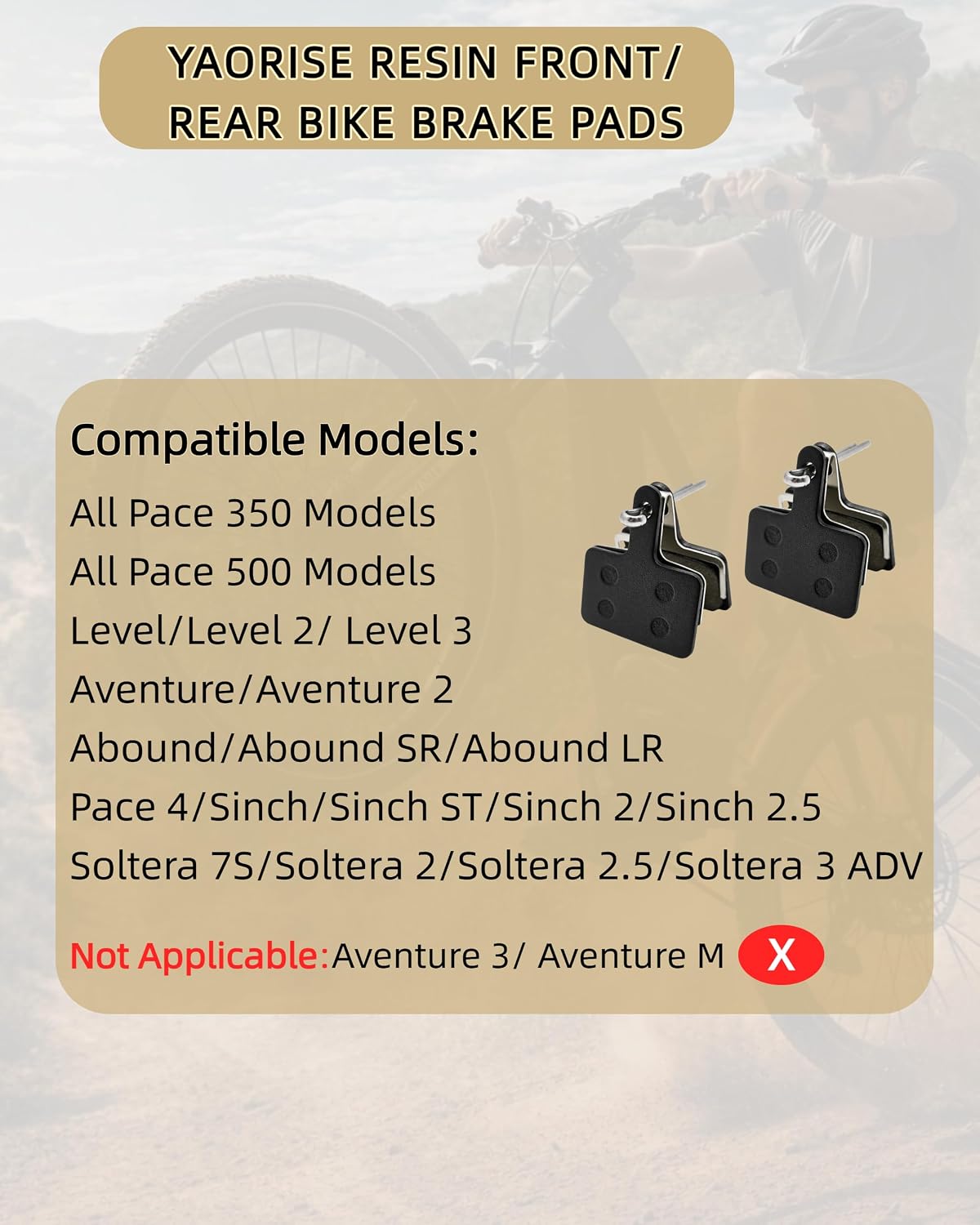 2Pcs Resin E-Bike Brake Pads for Aventon Pace 350/Pace 500/Pace 4/Sinch/Soltera/Level/Aventure/Abound, Rear Front Disc Brake Pads, Electric Dirt Bike Accessories Part