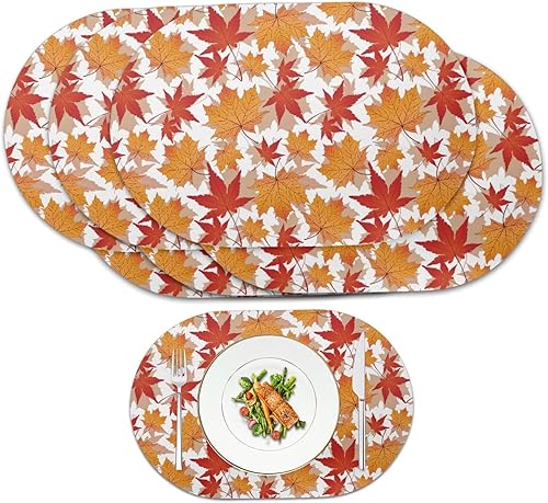 Miniatura 129 de Juego de 6 manteles individuales lavables para mesa de comedor, resistentes al calor, mesa de cocina, decoración del hogar, lavable, ovalada, de