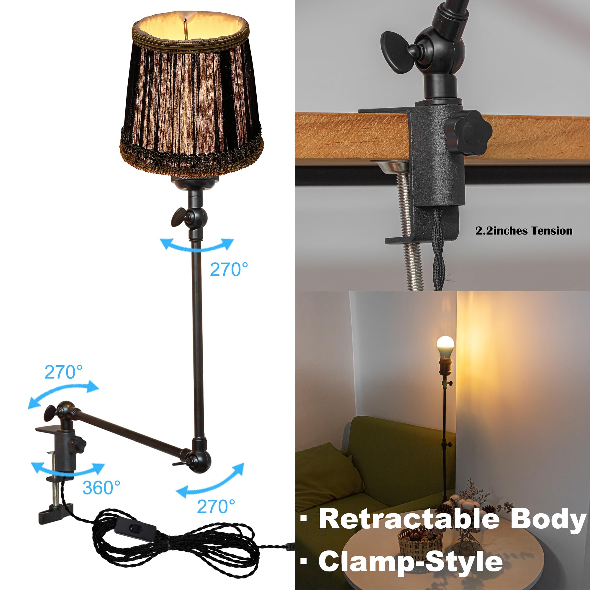 Klemmleuchte mit Fernsteuerung,1 Packung Leselampe mit 2,5 m Kabel, Dimmbar Nachttischlampe,Augenpflege Schreibtischlampe für Büro Heimgebrauch, E27 Lampenhalterung - DZ0329/810