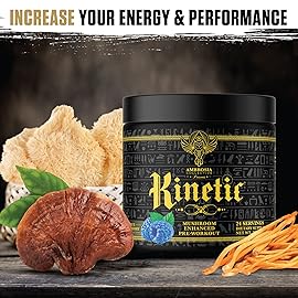 Ambrosia Kinetic - Organic Pre Workout Powder | Mushroom-Enhanced Natural Pre Workout | Nootropic Superfood Powder for Clean Energy, Focus, Recovery | 24 Servings | Blue Raspberry