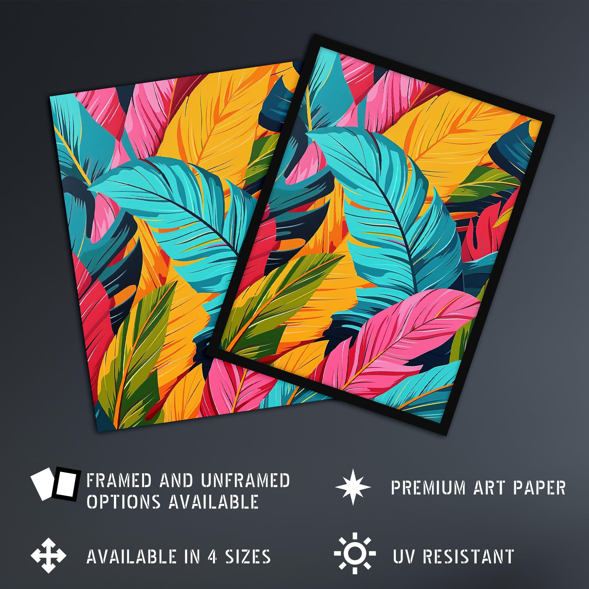 Artery8 Colourful Tropical Fronds Stylised Leaves Pattern Living Room Large Wall Art Poster Print Thick Paper 18X24 Inch - Image 2