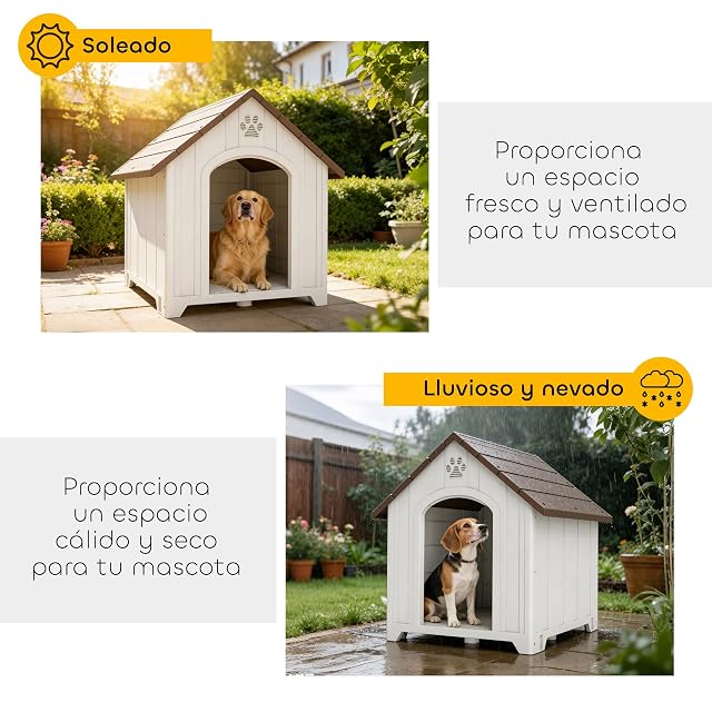 Foto 5 de 8 de PawHut Caseta para Perros Exterior Impermeable 88x79x89 cm Marrón Oscuro