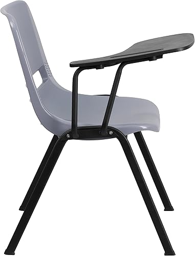 Miniatura 6 de EMMA + OLIVER Silla ergonómica gris con tableta abatible para zurdos - Escritorio con brazo para tableta