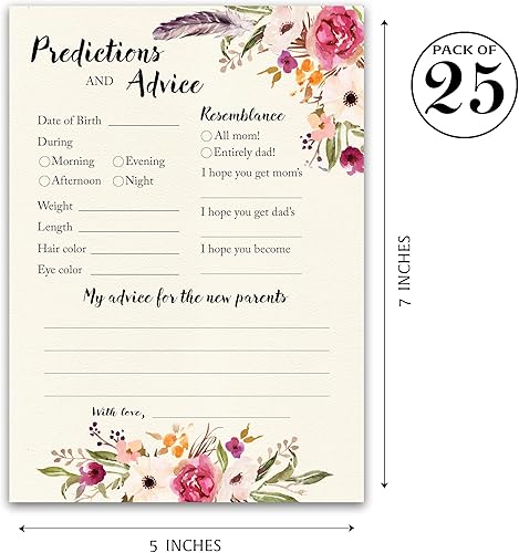Miniatura 2 de BOHO - Tarjetas de predicción y consejos – Paquete de 25 – Juegos de baby shower BOHEMIAN Pink GIRL, deseos florales para nuevos padres, mamá y papá