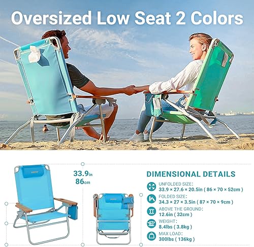 Miniatura 2 de #WEJOY Silla de playa plegable para césped, silla portátil resistente para exteriores con reposabrazos duro para camping, jardín, conciertos,