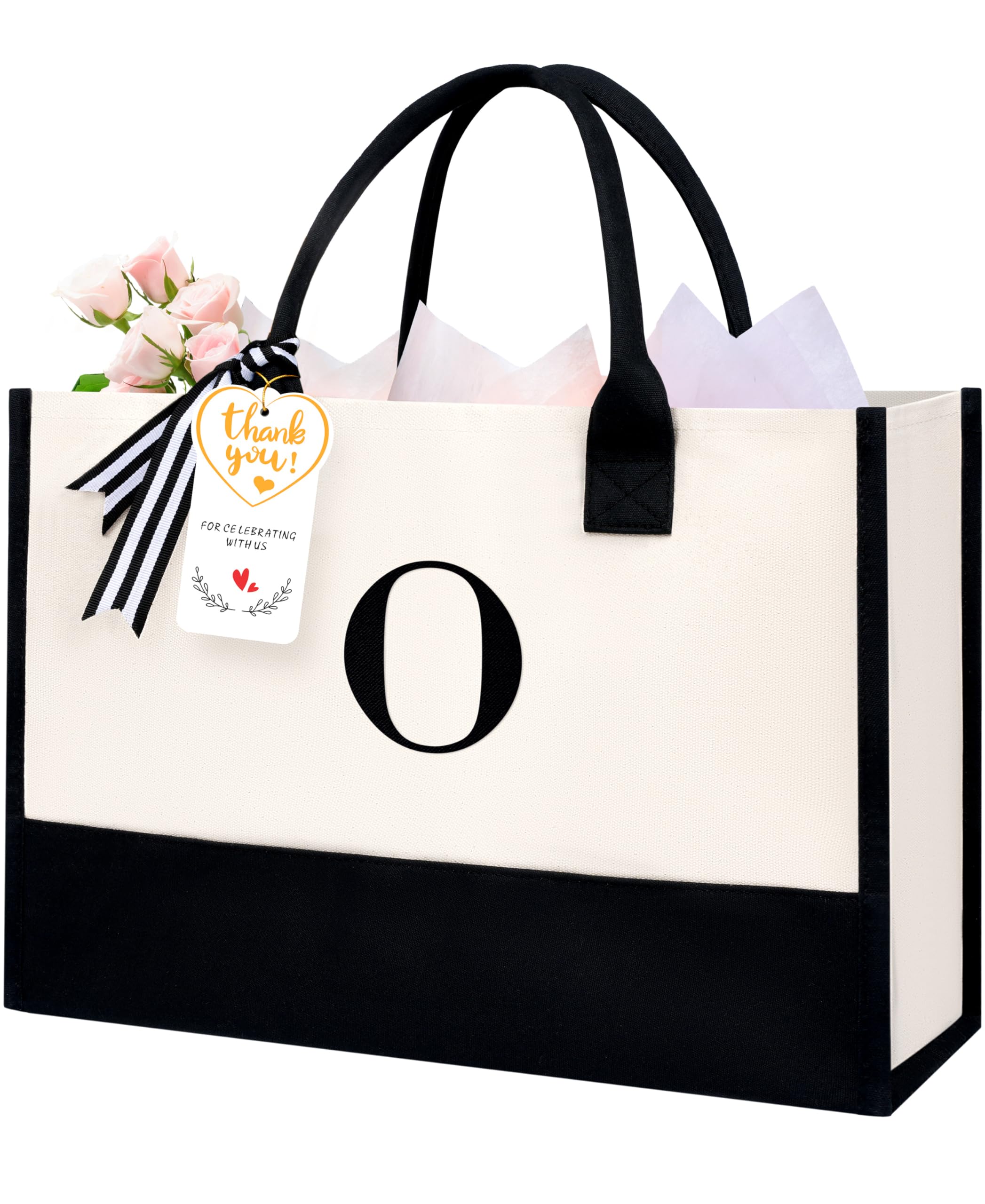 BAGAIL Initial Tote Bag, Personalized Birthday Gifts for Women, Teacher, Friends, Mom, Wedding, Monogrammed Beach Bag