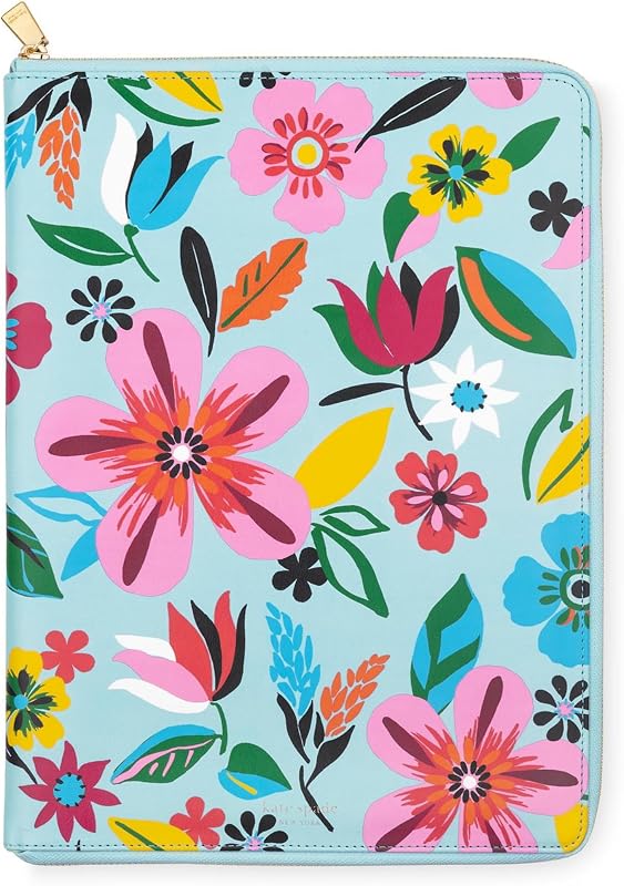 kate spade new york Leatherette Folio, Safari Floral | 13.25" x 9.50" Faux Leather Notepad Zip Folio with Interior Pocket, Zipper Close, and Elastic Pen Loop
