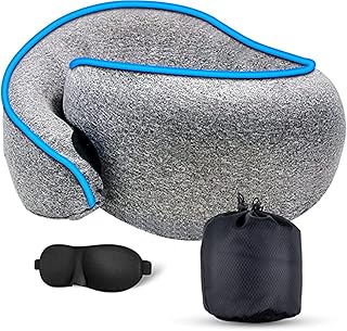 Travel Pillow,100% Pure Memory Foam Neck Pillows for Travel Airplane,Business Trip with Luxury Bag,Travel Kit with 3D Cont...