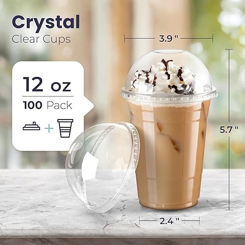Miniatura 2 de Fit Meal Prep Paquete de 100 tazas de café de plástico desechables de 12 onzas con tapas de cúpula, tazas de café helado con tapas, tazas de parfait