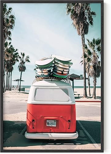 HAUS AND HUES Arte de pared vintage de playa y decoración de surf, pósteres e impresiones vintage de playa, póster de tabla de surf, impresiones de