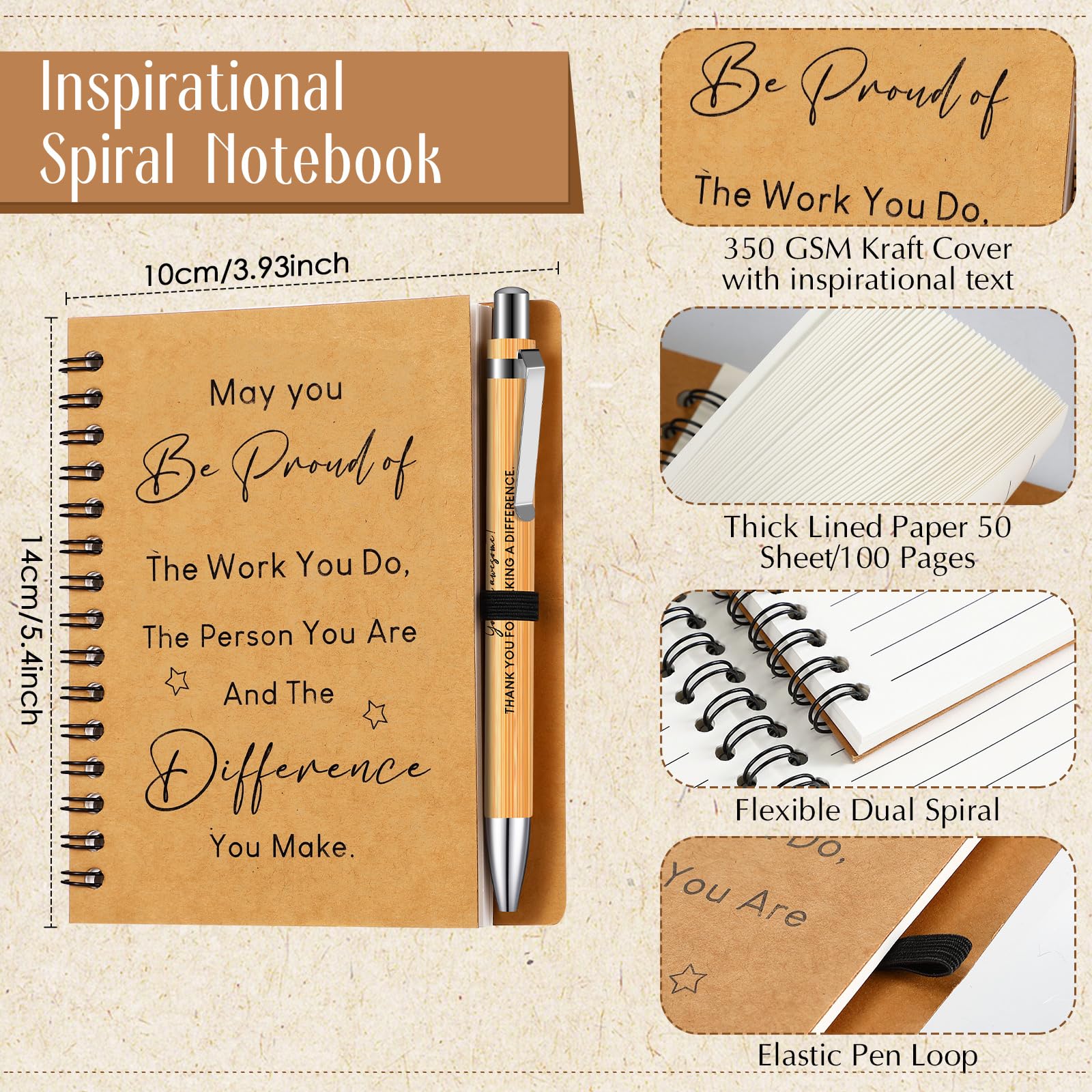 Dianelhall 2 Pcs Leaving Gifts for Colleagues Women Teacher Thank You Inspirational Notebook Ballpoint Pen Kraft Lined Notepad Appreciation Gifts for Employee Coworker Volunteer Christmas - Image 3