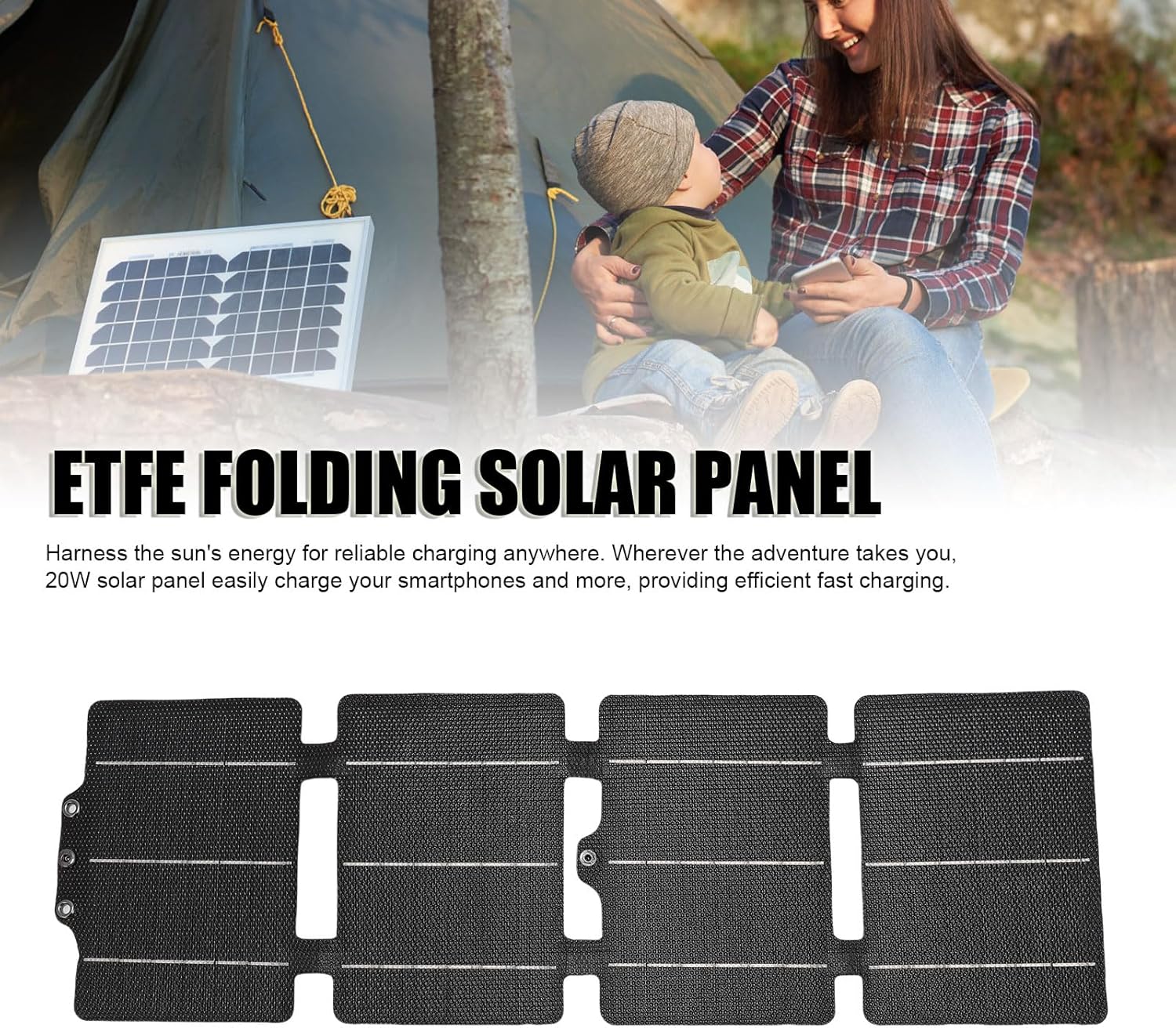 20W Portable Solar Panel Charger Efficient Folding USB Type C Cell Phones Outdoor Camping