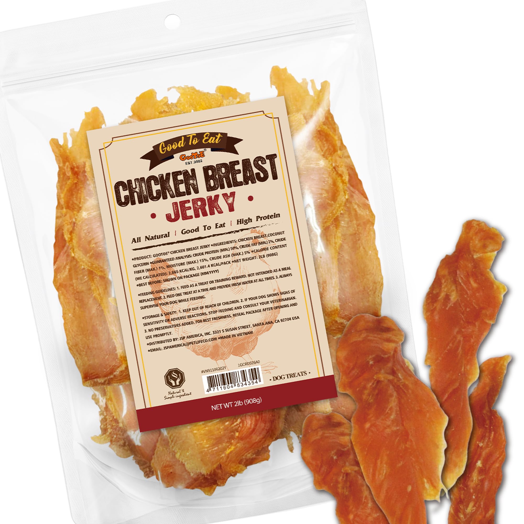 Gootoe Chicken Jerky Dog Treats, Real-Cut Chicken Breast, 2 lb