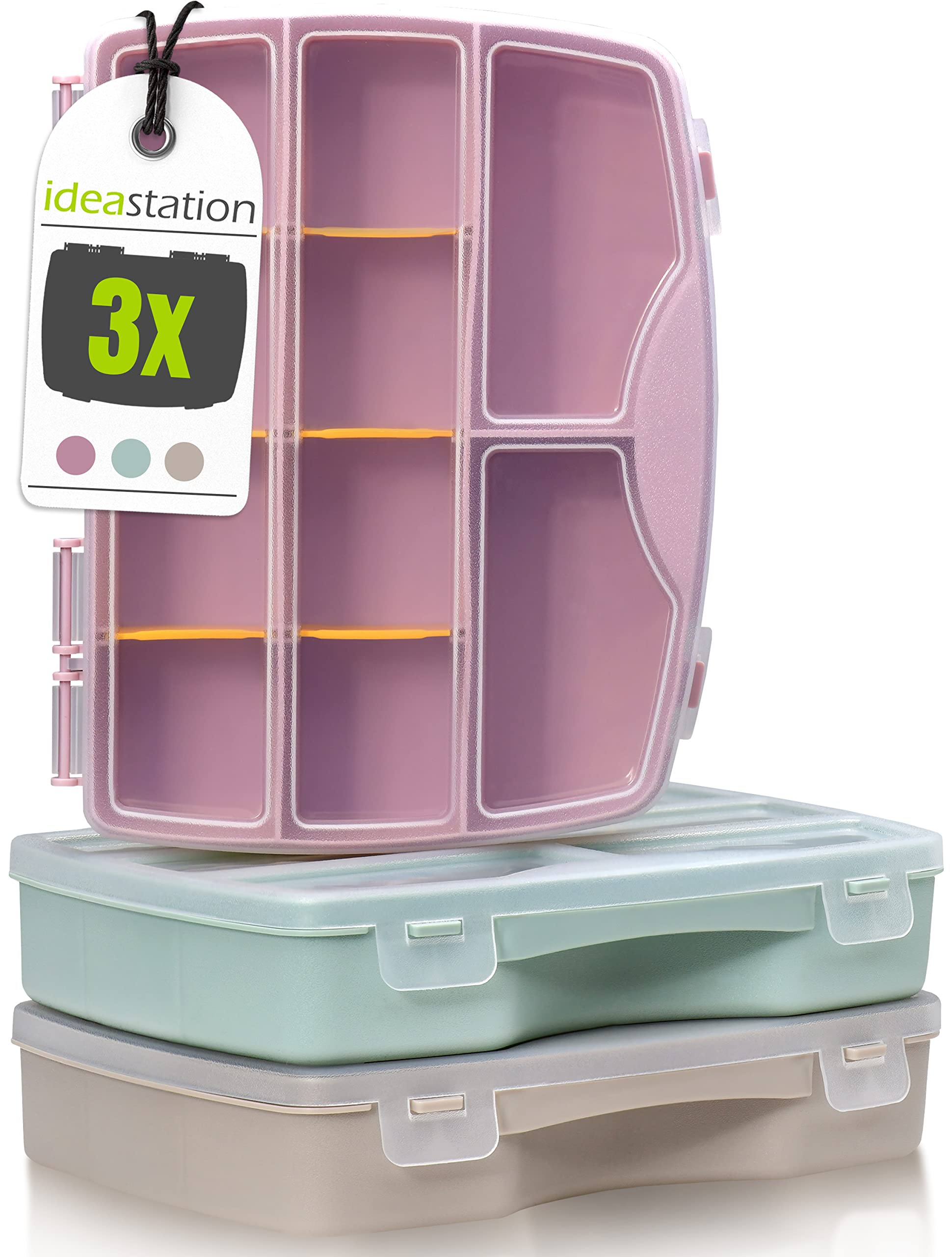 idea-station caja de almacenamiento plastico 3 piezas / 19 x 15 cm - pastel - caja almacenaje con tapa