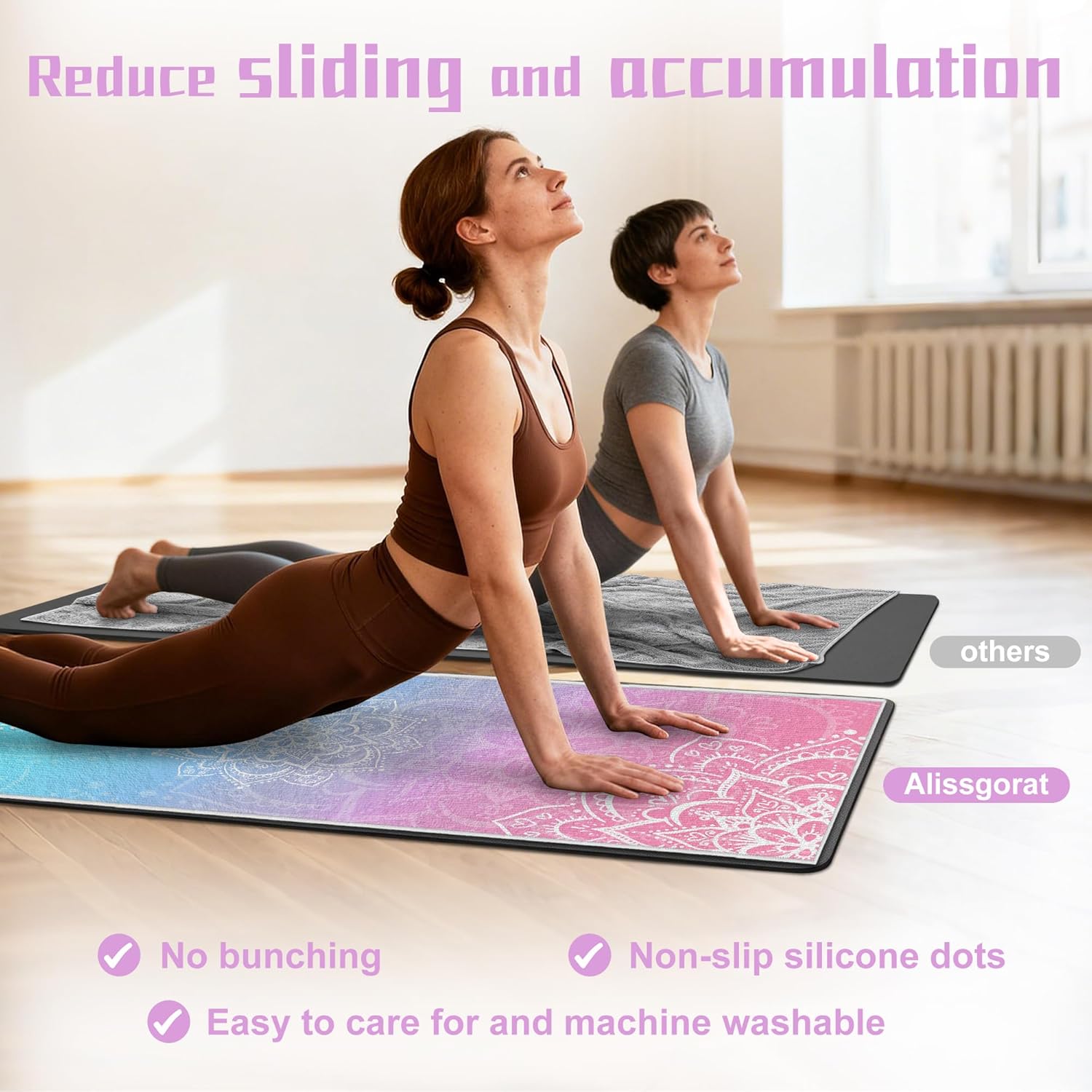 Yoga Towel,Absorbent Yoga Mat Towel for Hot Yoga Non Slip,Stylish Prints,Ideal for Workouts,Hot Yoga,Bikram,Pilates Equipment,72 x 27 in,Gradient Mandala - Image 3