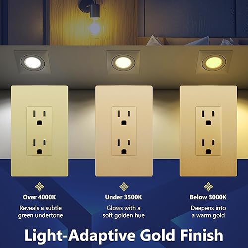 Miniatura 7 de LIDER LR15-TR-GD - Receptáculo decorativo mate con tapa frontal intercambiable, tomacorriente a prueba de manipulacionesniños, comercial,