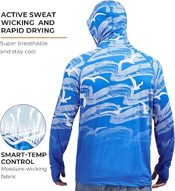 Rodeel UPF 50+ Men Long Sleeve Performance Fishing Hiking Shirt with Removable Mask UV Neck Gaiter Hoodie