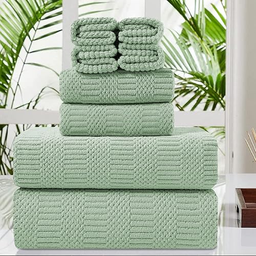 Oliven Juego de 8 toallas de baño verdes de gran tamaño, 2 toallas de baño extragrandes, 2 toallas de mano, 4 toallas pequeñas, 400 GSM, suaves,