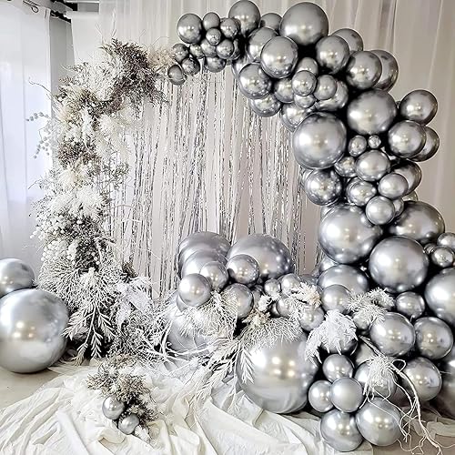 Miniatura 3 de Globos plateados metálicos cromados de 12 pulgadas, 70 globos de látex plateados para fiesta de cumpleaños, globo cromado para Navidad, Año Nuevo,