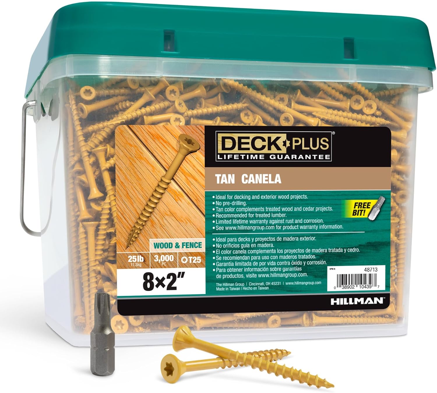 Deck Plus 2 Inch Epoxy Coated Exterior Wood and Fence Screws #8 x 2 Torx/Star Drive Included Coarse Thread, Outdoor Rust Resistant Decking Screw, Tan, 5 lb Box, 625 Pieces | 48414