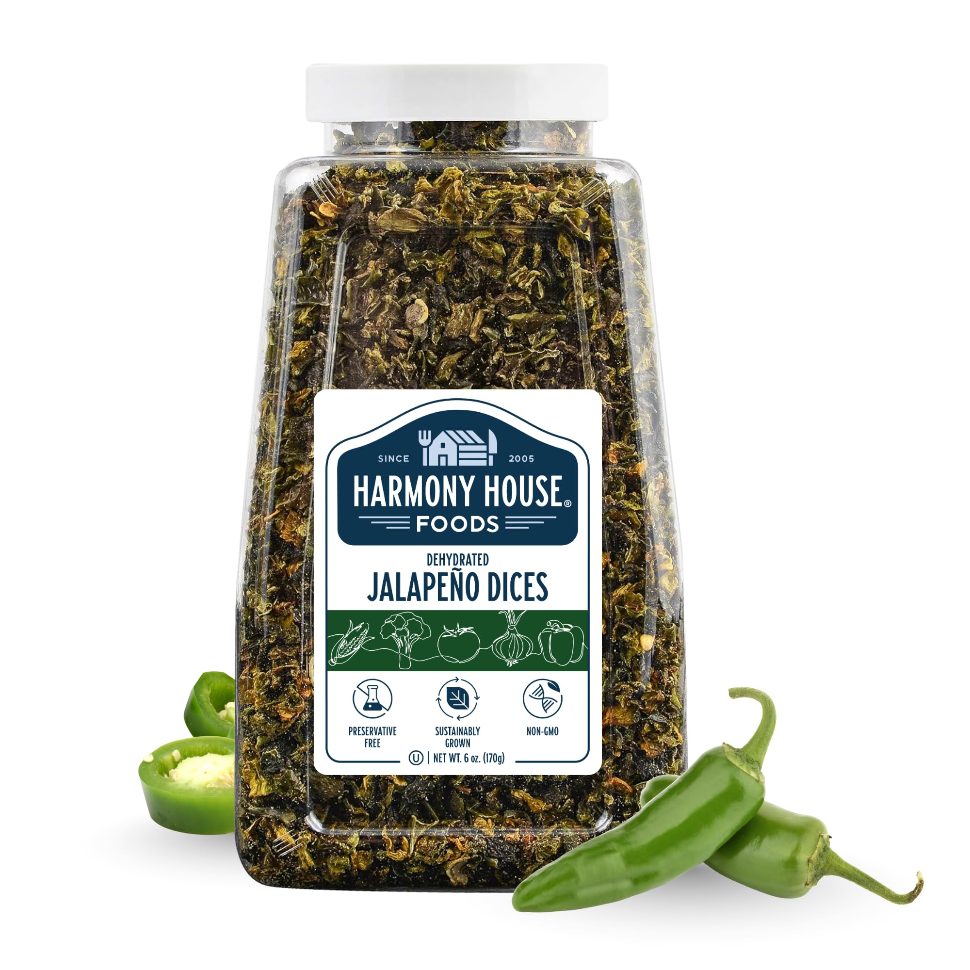 Harmony House Dried Jalapeno Peppers – Dehydrated Peppers For Cooking, Camping, Emergency Supply and More, 6 oz, Quart Jar