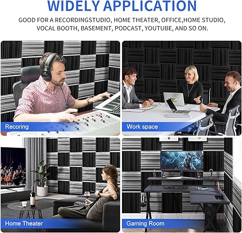 Miniatura 6 de Paneles de espuma acústica, paneles autoadhesivos de absorción de sonido, 12 x 12 x 2 pulgadas, bloque de algodón de alta densidad que absorbe el