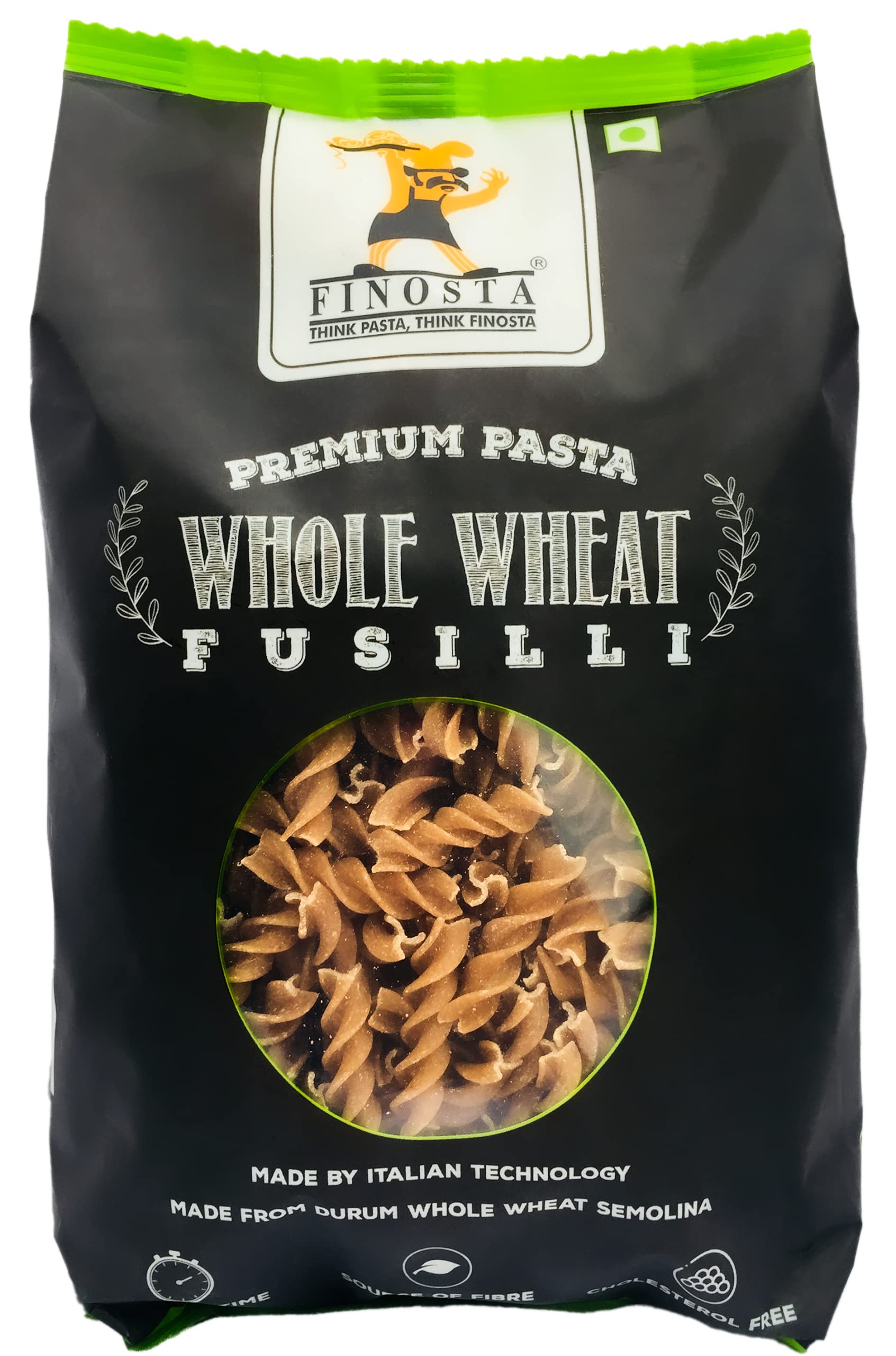 Finosta Fusilli Whole Wheat Pasta, Easy to Cook | Tasty and Healthy | No Maida | Source of Fibre | Cholesterol Free | Vegetarian Pack of 2, 500 gm Each