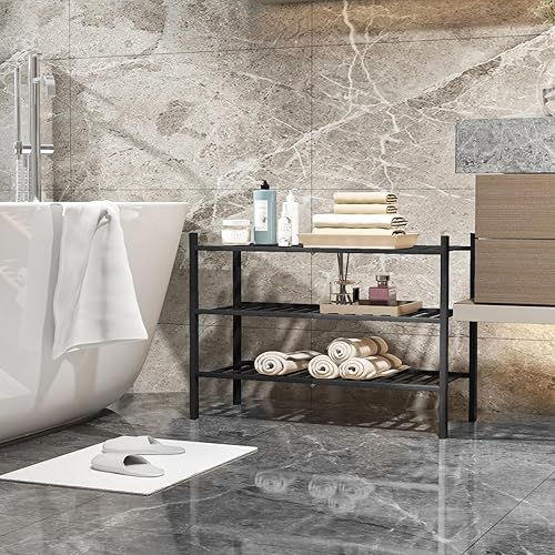 Miniatura 6 de Z&L HOUSE Zapatero de 3 niveles para armario, zapatero apilable de bambú para entrada, pasillo, baño, estante multifuncional para zapatos, color