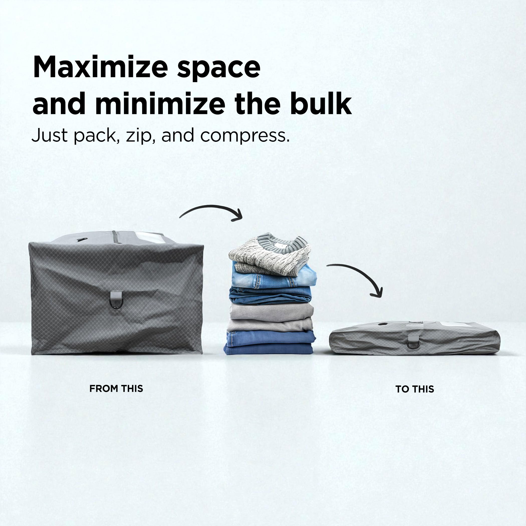 Vakuumbeutel für Kleidung Reisen – TSA-konform Airless PacPro 48L, Handgepäck-Kompressionsverpackungswürfel für Gepäck und Rucksäcke, pumpenfreies Luftventil (groß, 2 Stück)