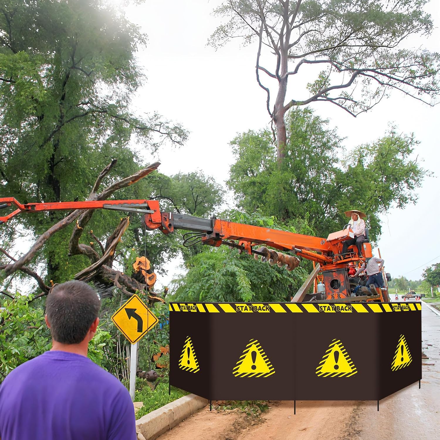 13.12 ft Debris Containment Barrier Arborist Equipment 4 Panel Safety Barricade Tree Climbing Gear Heavy Duty Oxford Foldable Protection Barricade Security Sign for Controlling Stumps Chipping — Amazon image 5