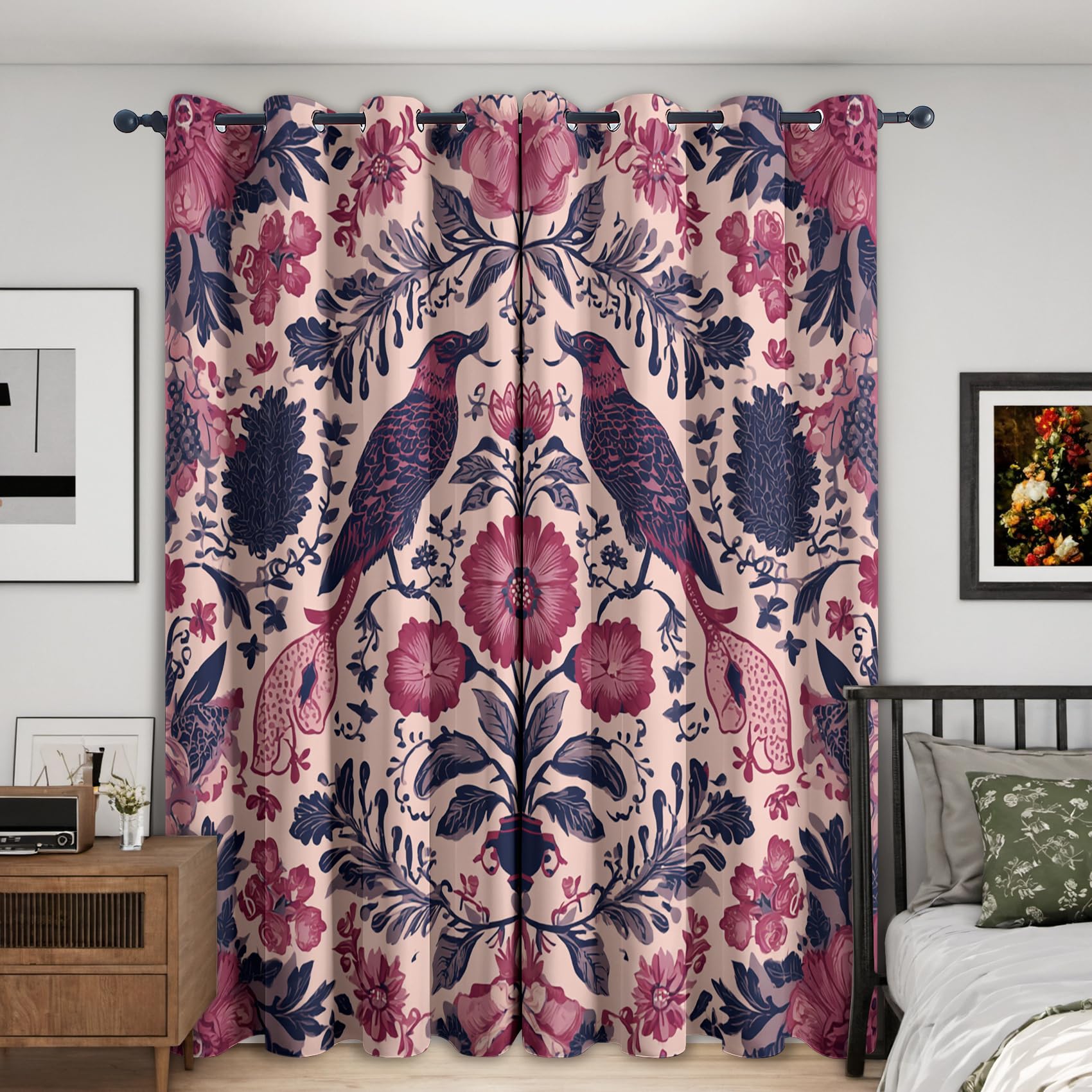 Rideau occultant thermique contre le vis-à-vis et le froid : motif vintage Morris 110x215