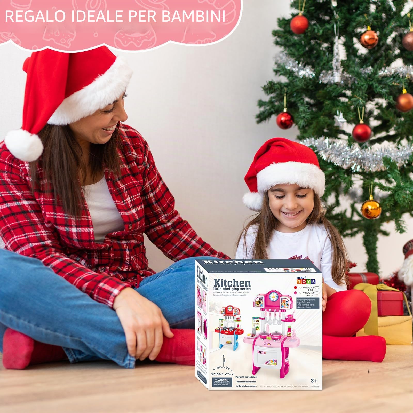 deAO My Little Chef Cucina Giocattolo in Miniatura con Luci e Suoni, 18 Accessori, Fornello, Lavello, Padelle e Utensili, Gioco di Ruolo, Regalo per Bambini e Bambine | Rosa