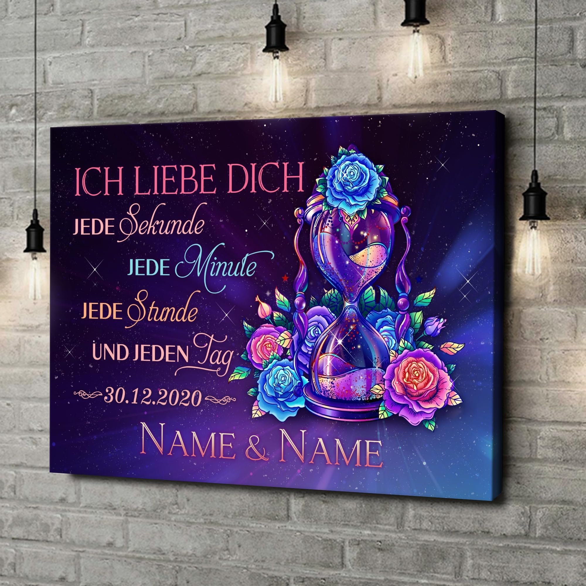 Liebesleinwand Das sind wir Leinwand: Sand der Zeit | Leinwandbild mit Namen und Datum | Wandbild gestalten | Jahrestag Geschenk für Frau Freundin Mann Freund