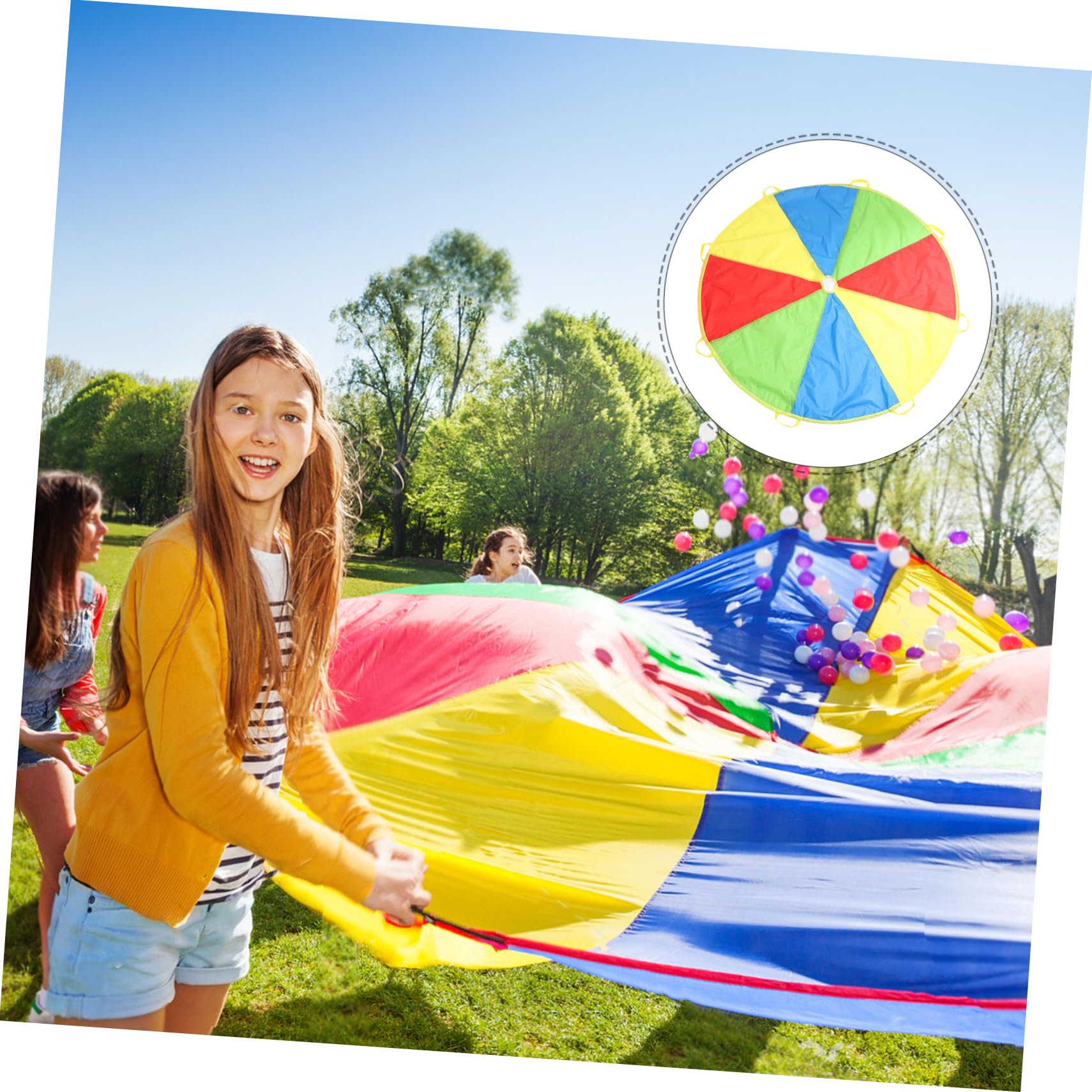 Happyyami Paracadute per Ragazzo Ragazza di Poliestere Blu, Gioco Ludico All'aperto per Esercitare la capacità di Salto e Gioco di Gruppo, per attività All'aperto Stili Multipli