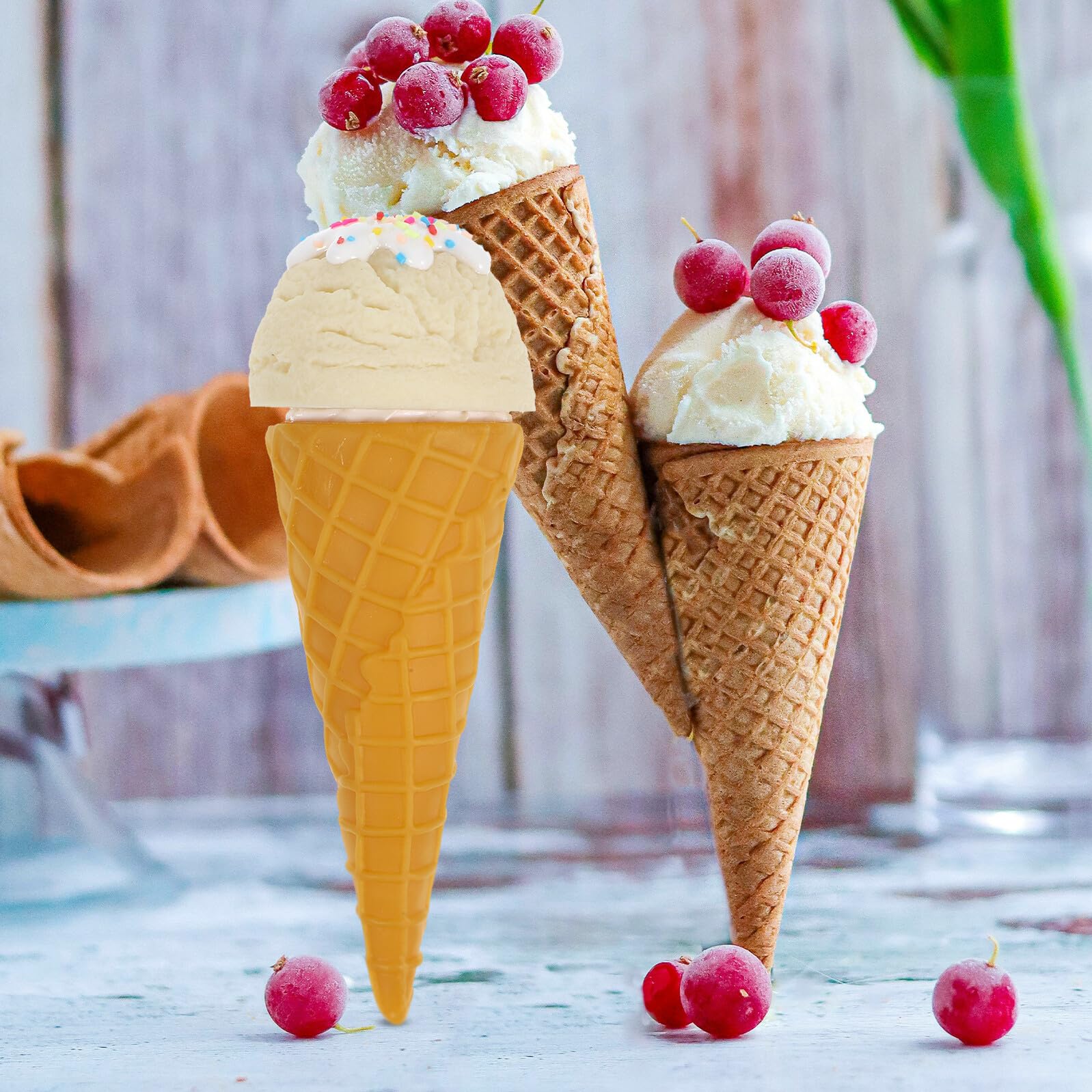 Figura de waffle de helado, blanco, artificial, accesorio para fotografía de alimentos, decoración y eventos temáticos