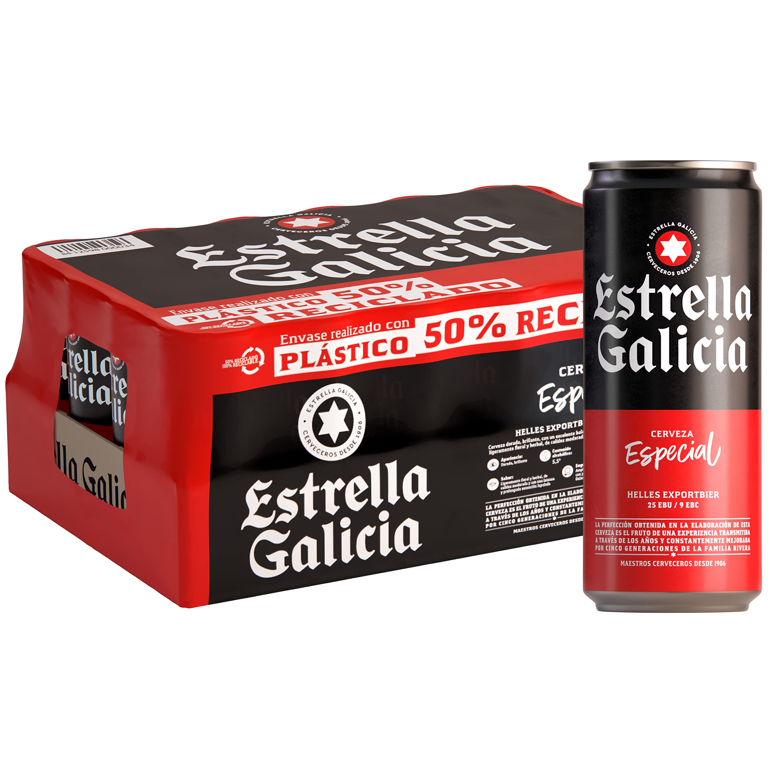 Cervezas Estrella Galicia Especial – Pack de 24 latas de 50 cl – Bebida alcohólica 5,5% de volumen en alcohol – Lager Especial – Cerveza rubia & Cerveza Especial, 24 x 330ml